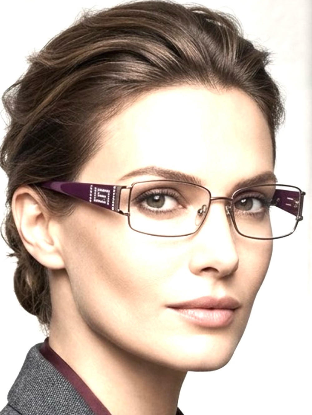 Authentic Versace Eyeglass Frame Plum Rhinestone Metal Rectangular + Case